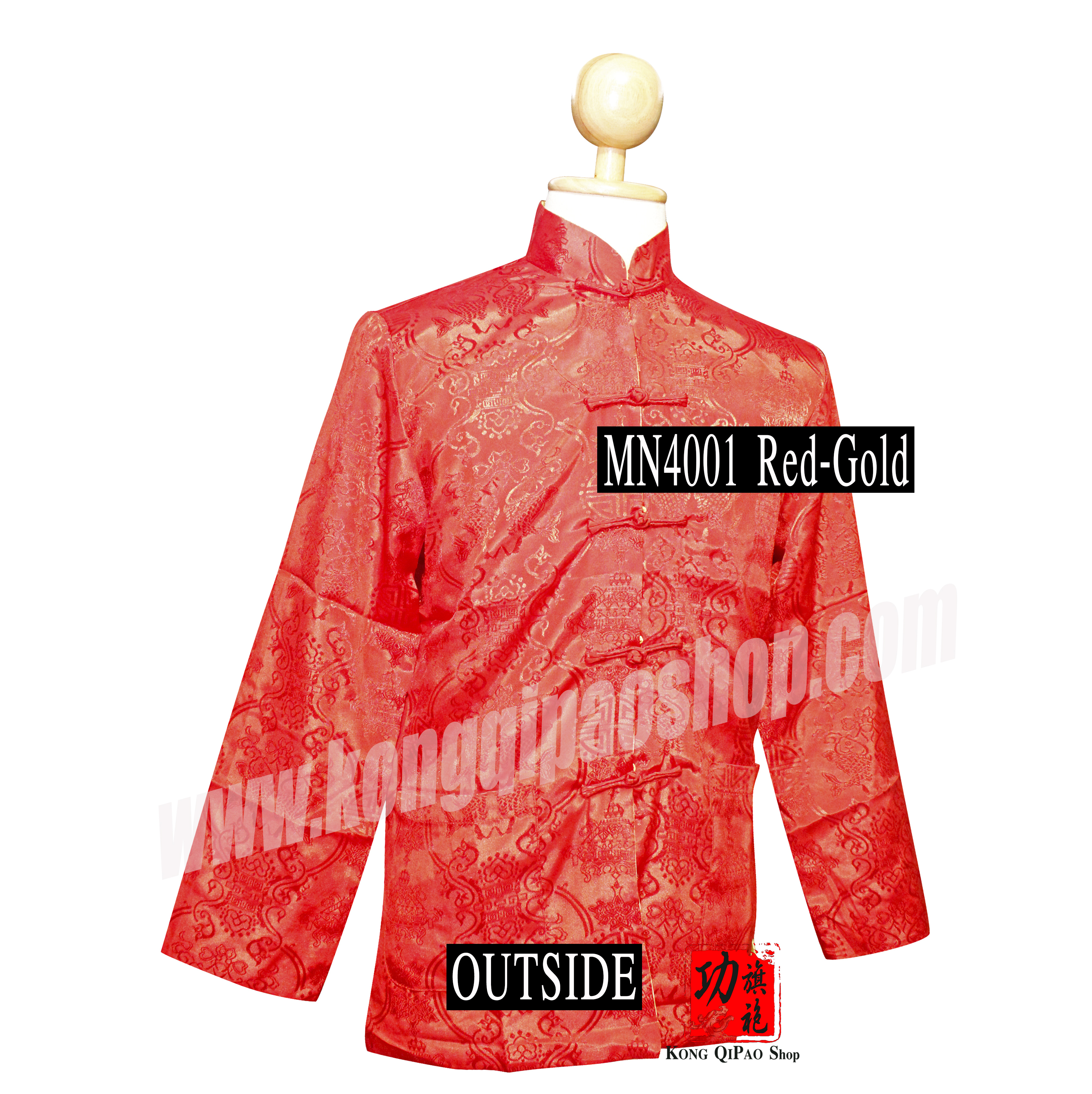 MN4001 เสื้อจีนผู้ชาย แขนยาว ลายปลาหลีฮื้อคู่ (鯉魚) (ใส่ได้ 2 ด้าน)