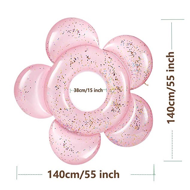 ห่วงยางดอกไม้ กลิตเตอร์ สีชมพู Inflatable Pink Glitter Flower Pool Float
