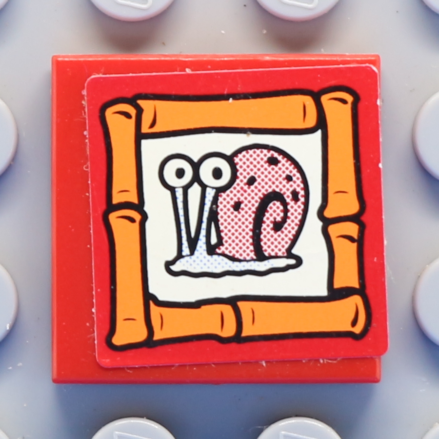 Tile 2 x 2 with Groove with Snail 'Gary' Portrait on Red Background Pattern (Sticker) - Set 3834