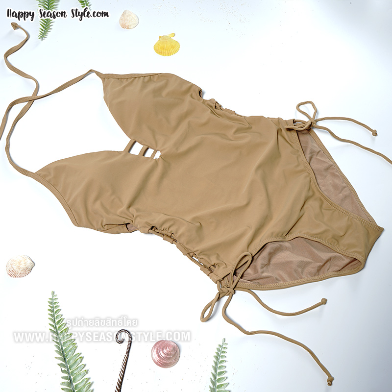 ชุดว่ายน้ำ วันพีช ผูกคอ สานข้าง สายฝอ สีเนื้อ (มีให้เลือก 3 สี)