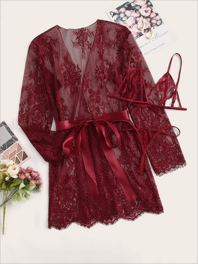 ชุดนอนไม่ได้นอน เซ็ท 3 ชิ้น แบบบิกินี่ พร้อมเสื้อคลุม ชุดนอนเซ็กซี่