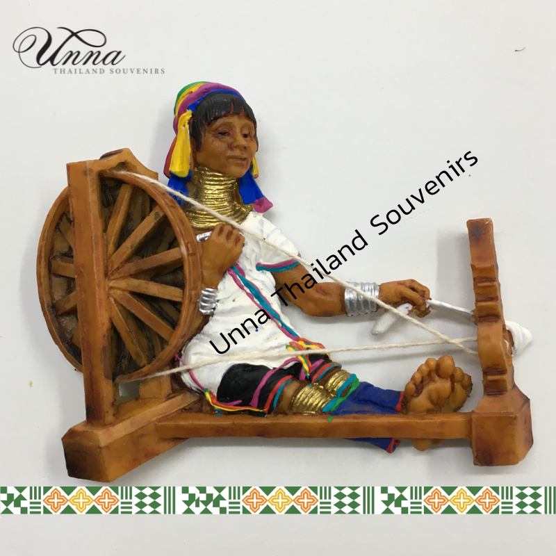 ของที่ระลึกไทย แม่เหล็กติดตู้เย็น กะเหรี่ยงคอยาว ใช้ติดตู้เย็น Souvenir magnet hill tribe resin hand painted home decoration