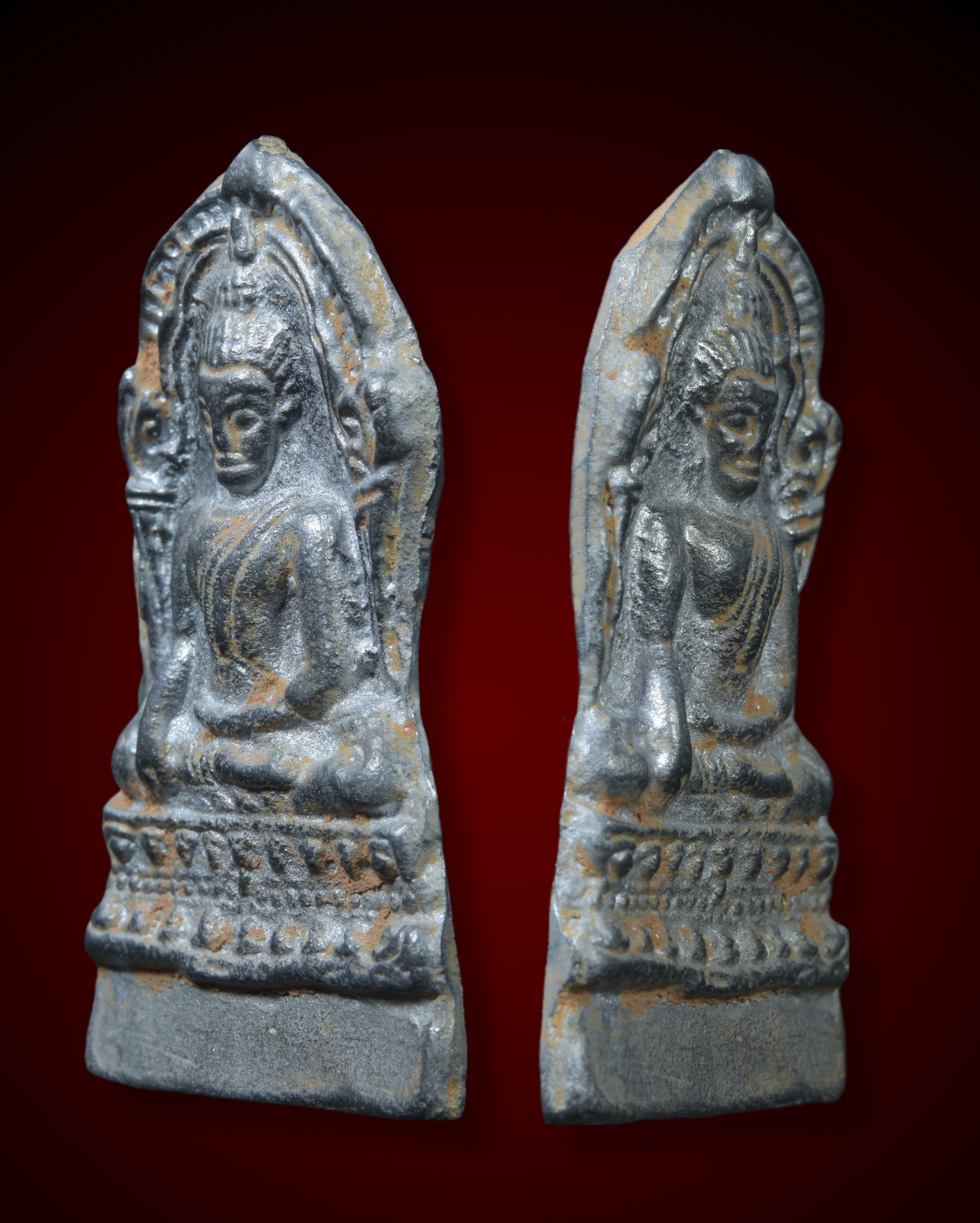 พระพุทธชินราช ใบเสมาพิมพ์ฐานสูง เนื้อชินเงินผิวปรอท