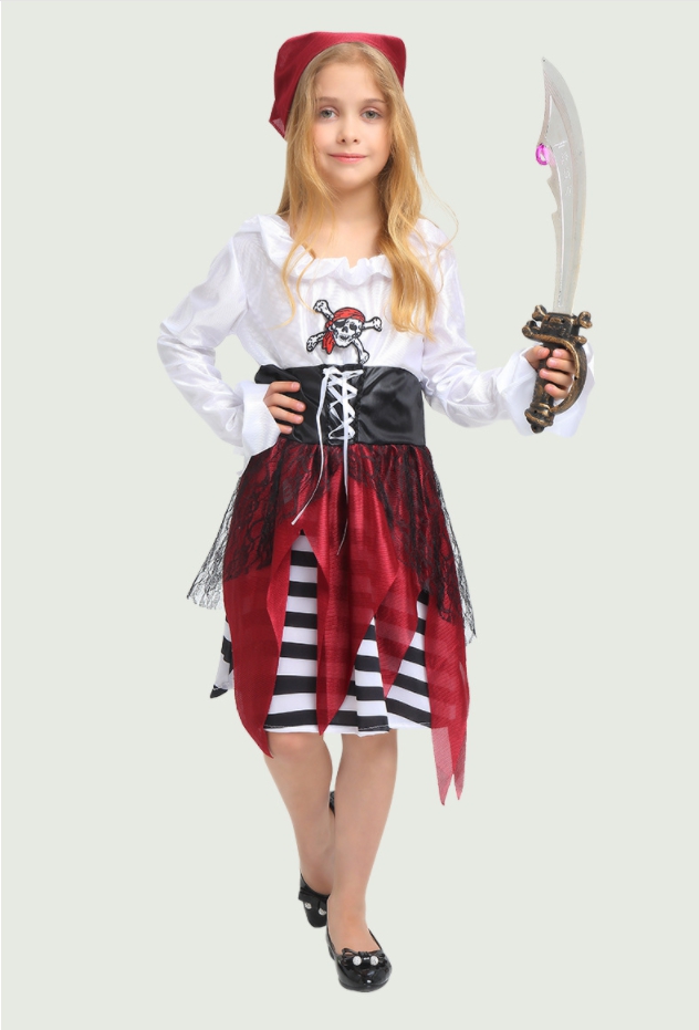 ชุดโจรสลัดเด็ก โจรสลัดเด็กหญิง ชุดโจรสลัดเด็กกระโปรงลายขวาง