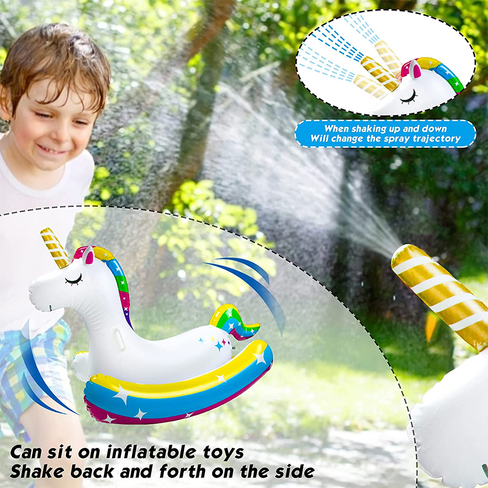 แพเป่าลมรูปยูนิคอร์นสำหรับเด็ก พร้อมสปริงเกอร์พ่นน้ำได้ Inflatable Unicorn Pool Float for Kids with Sprinklers