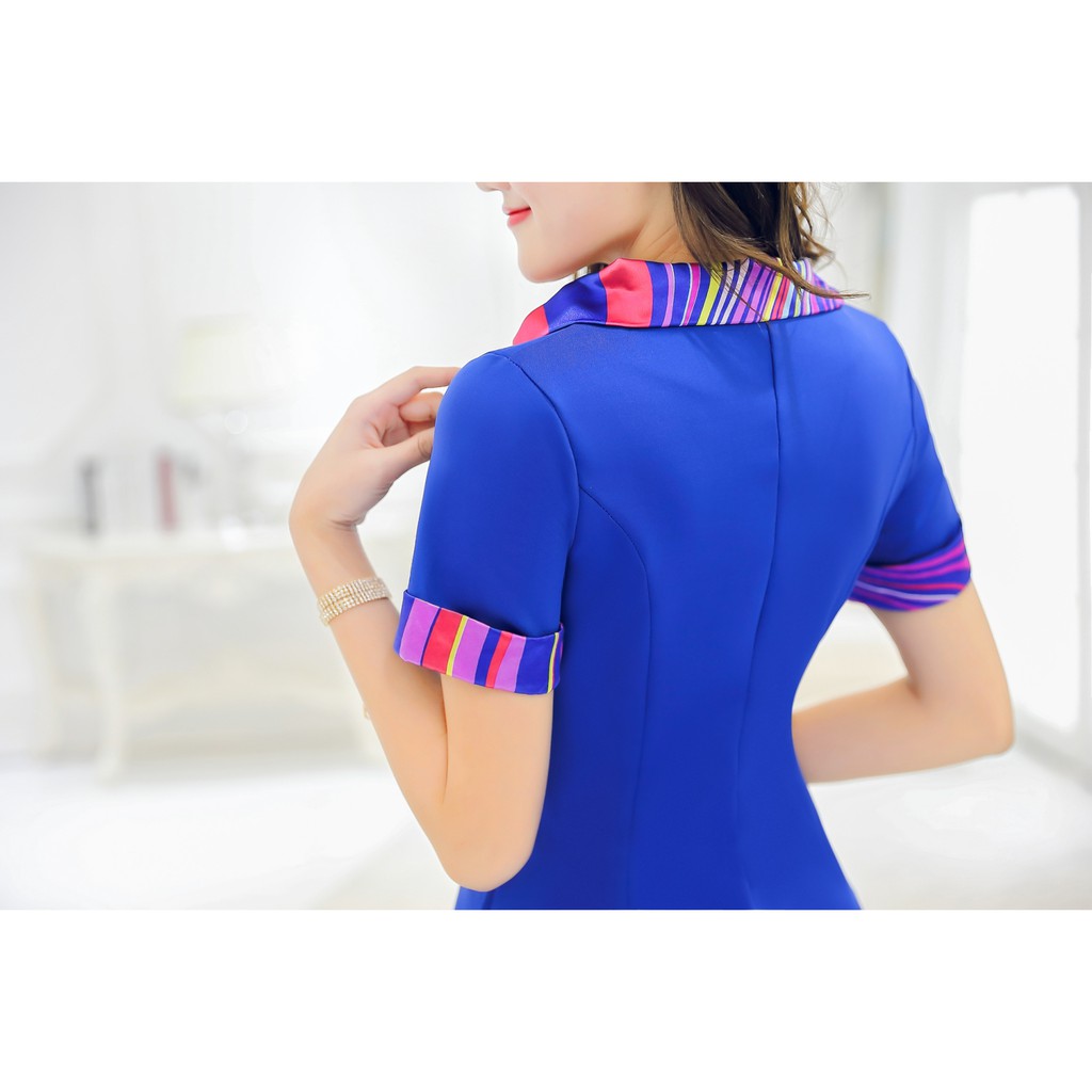 ชุดแฟนซี ชุดยูนิฟอร์ม - ชุดพนักงาน แต่งปกผ้าพันคอผ้าพิมพ์ลาย - สีน้ำเงิน