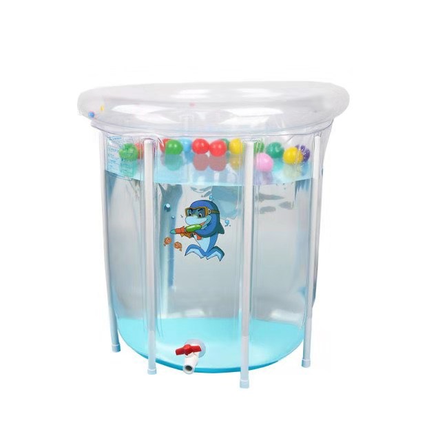สระน้ำเด็ก สระน้ำทรงสูงสำหรับเด็กเล็ก สีใสลายปลาโลมา Baby folding pool