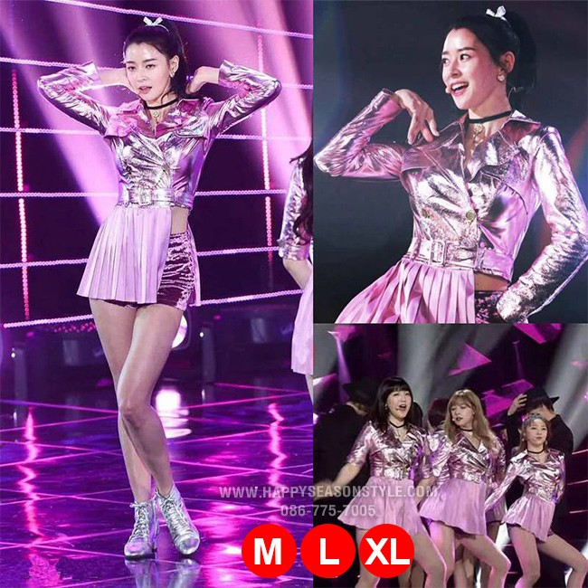 ชุดเชียร์ ชุดเชียร์ลีดเดอร์ ชุดเชียร์เมทาลิค ชุดสีเงินอมชมพู เมทาลิค แนวเกาหลีเกิร์ลกรุ๊ป วง HELLO VENUS