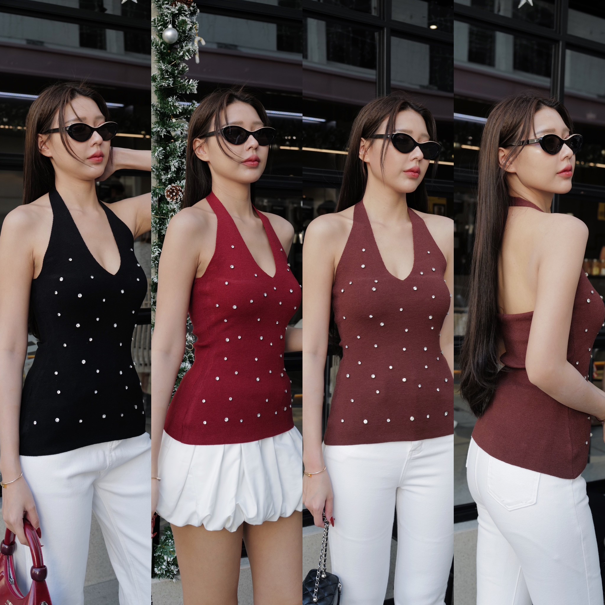 #6801 เสื้อไหมพรมค้องคอ คอวี เพชรแต่งเป็นตอกหมุดอย่างดี ไม่หลุด เนื้อผ้าไหมพรม intuon