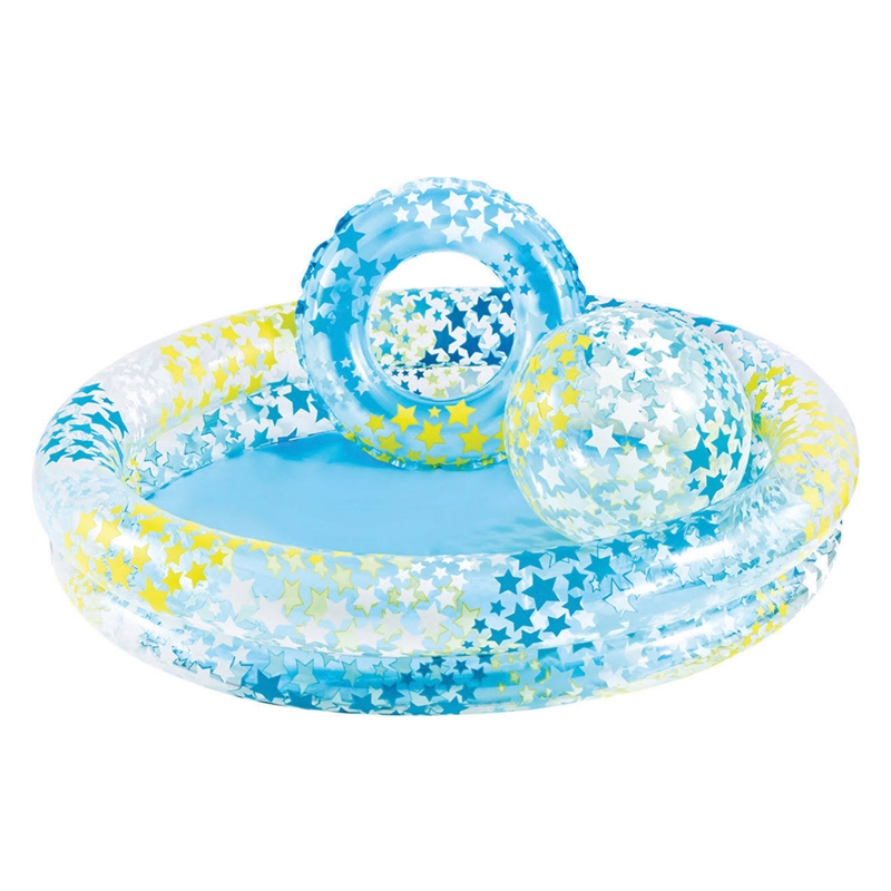 ชุดสระน้ำเด็ก พร้อมลูกบอลชายหาดและห่วงยาง ลายดาว Inflatable Baby Swimming Pool Set with Ring and Beach Ball