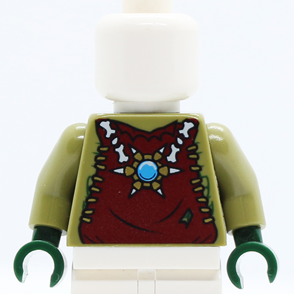 Dark Red Vest with Star Shaped Necklace with Blue Round Jewel (Chi), Back with Gold Crocodile Jaws Pattern / Olive Green Arms / Dark Green Hands