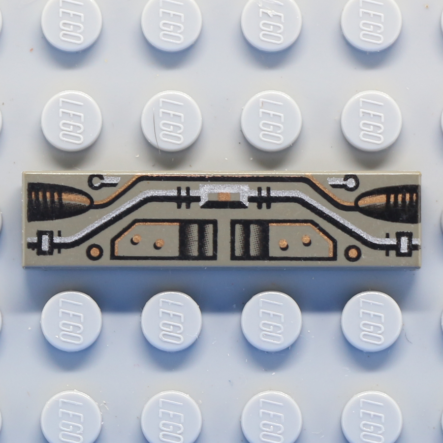 Tile 1 x 4 with Black, Silver, Copper Circuitry Pattern