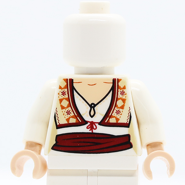 Female Blouse with Keyhole Neckline, Ornate Vest and Red Sash Pattern / White Arms / Light Nougat Hands