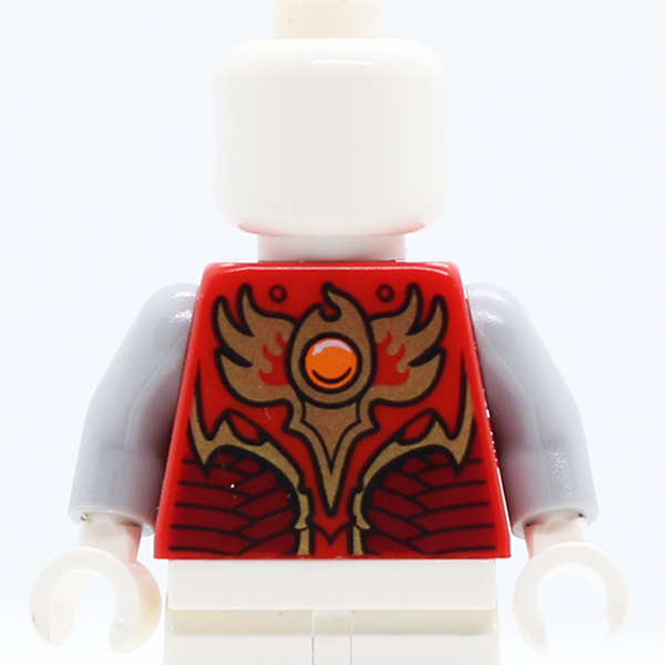 Vest with Dark Red and Gold Armor with Scales and Orange Round Jewel (Fire Chi) Pattern / Light Bluish Gray Arms / White Hands