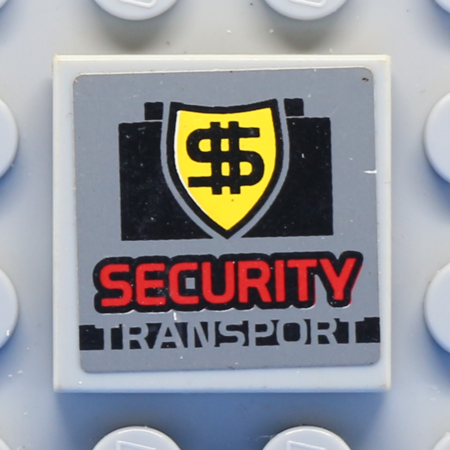 Tile 2 x 2 with Groove with 'SECURITY TRANSPORT' Pattern (Sticker) - Set 8199