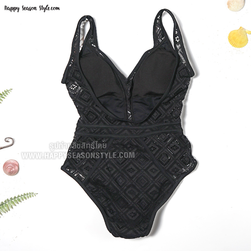 ชุดว่ายน้ำ วันพีช สีดำ ผ้าลูกไม้ ซีทรู