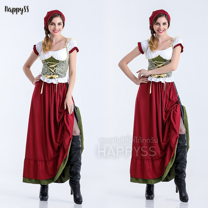 ชุดบาวาเรียน ชุดประจำชาติเยอรมัน เขียว-แดงเลือดหมู ยุโรป มีทั้งรุ่นสั้นและยาว