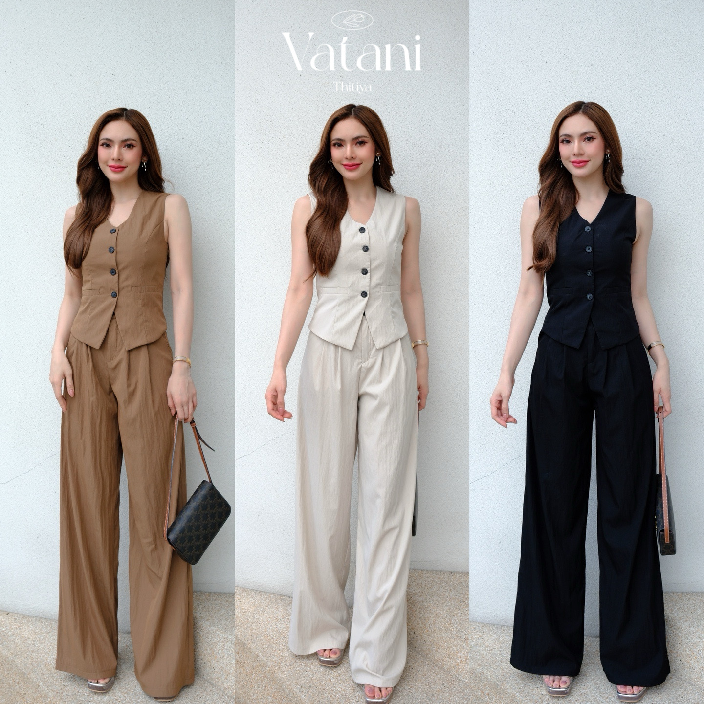 Vatani Set (เสื้อ+กางเกง) - งานเซ็ตOld Money อีกหนึ่ง ผ้าไนล่อนแต่งเลเยอร์ยับเพิ่มเทกซ์เจอร์ thitiya