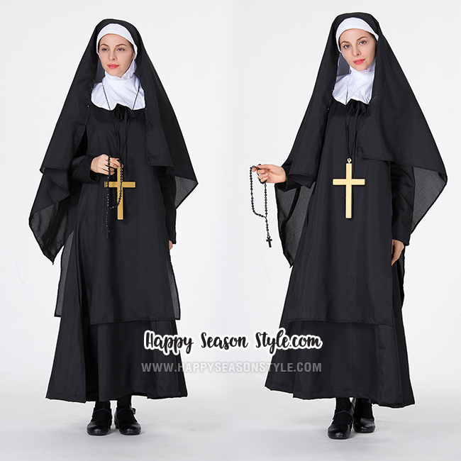 ชุดแฟนซี ฮาโลวีน - ชุดแม่ชี The nun นักบวช รุ่นปิดคอ