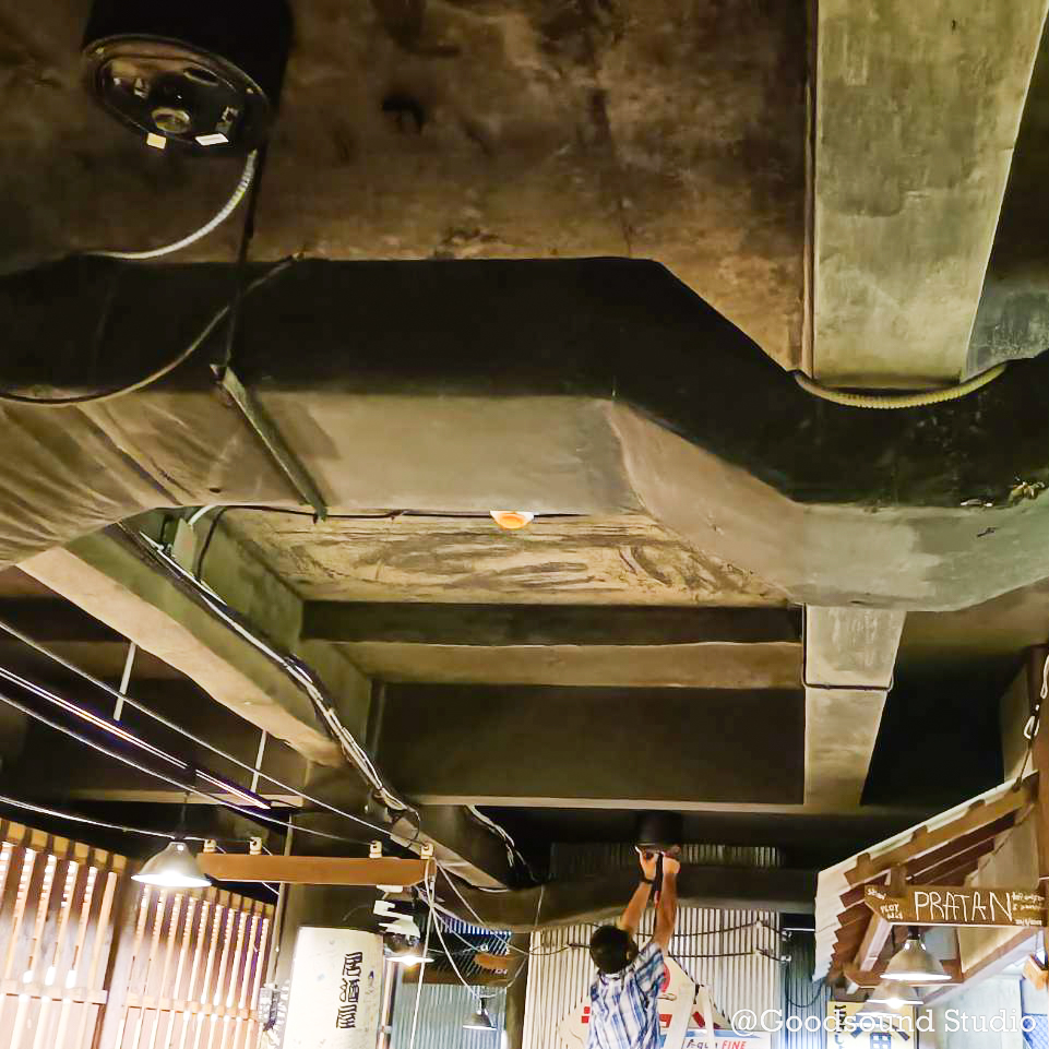 Goodsound Studio กับผลงานติดตั้งเครื่องเสียง เดินท่อร้อยสายลำโพง ติดลำโพงฝังฝ้า ( Ceiling Speaker ) จำนวน 7 ใบ ให้กับ ร้านอาหารญี่ปุ่น อิ โม ยา ( IMOYA JAPANESE RESTAURANT ) สาขา สุขุมวิท 23