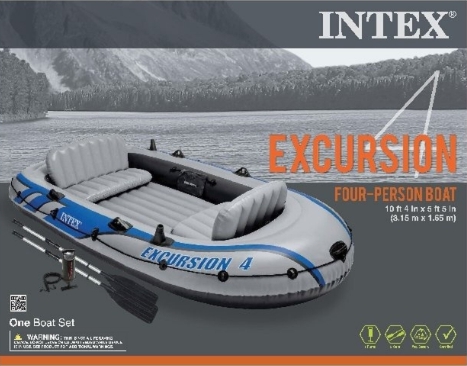 INTEX ชุดเรือยางเอ็กซ์เคอร์ชั่น 4 ที่นั่ง พร้อมพายอลูมิเนียมและที่สูบ รุ่น 68324