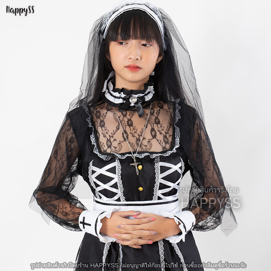 ฮาโลวีนนี้ 🎃 ไม่มีไม่ได้แล้ว 👻 ชุดแม่ชี สไตล์โกธิค แขนยาวแต่งลูกไม้ ผีแม่ชี