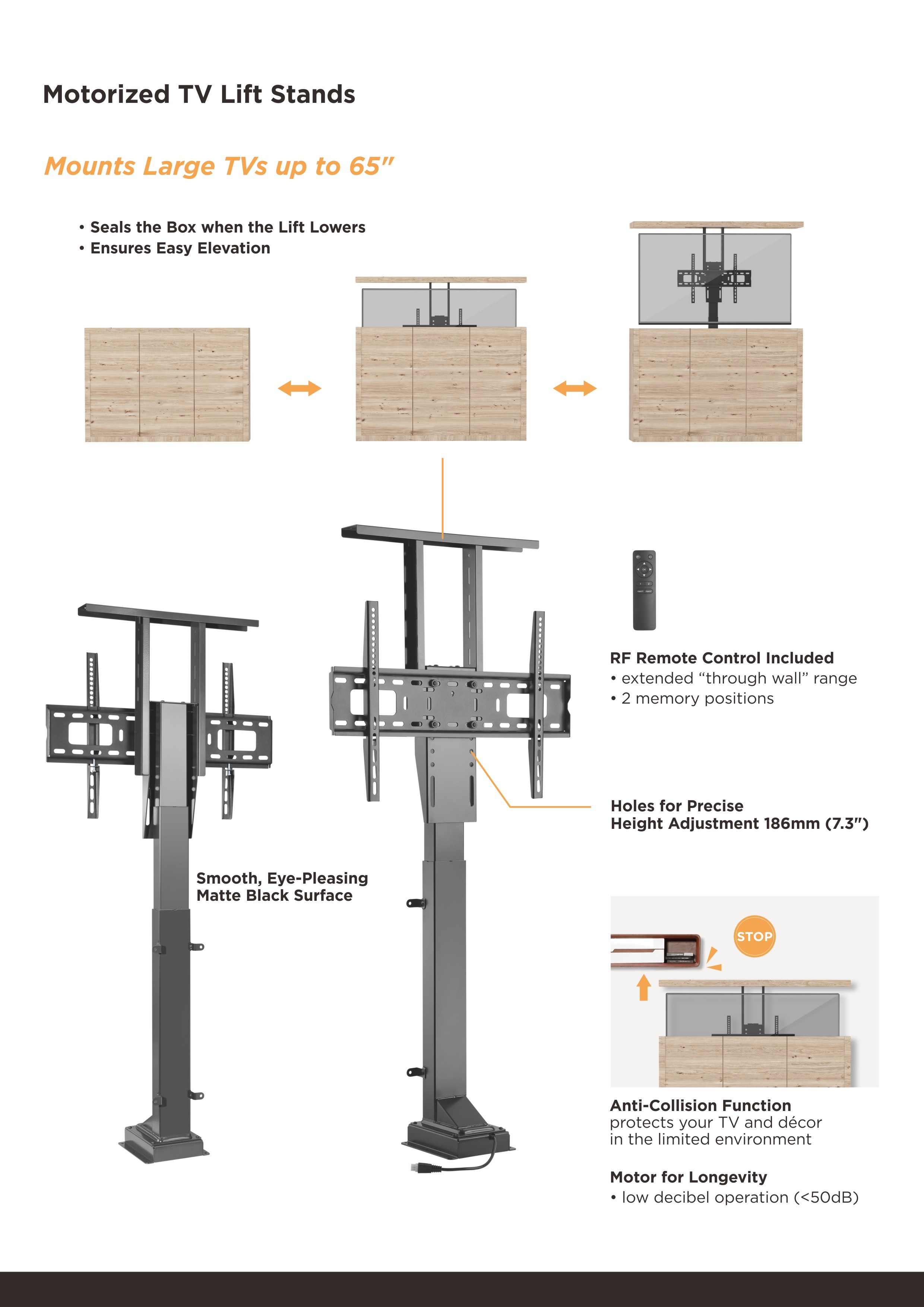 JMTVSTAND MT-M2000 ขาตั้งทีวีขนาด 37-65 นิ้ว ปรับยกจอขึ้น-ลง ด้วยมอร์เตอร์ไฟฟ้า สำหรับงานติดตั้งซ่อนในตู้เอนกประสงค์0964746498