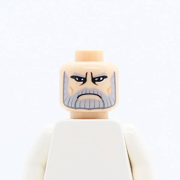 Beard Gray with Gray Eyebrows, Downturned Mouth, Deeply Furrowed Brow Pattern (Dooku Clone Wars) - Blocked Open Stud