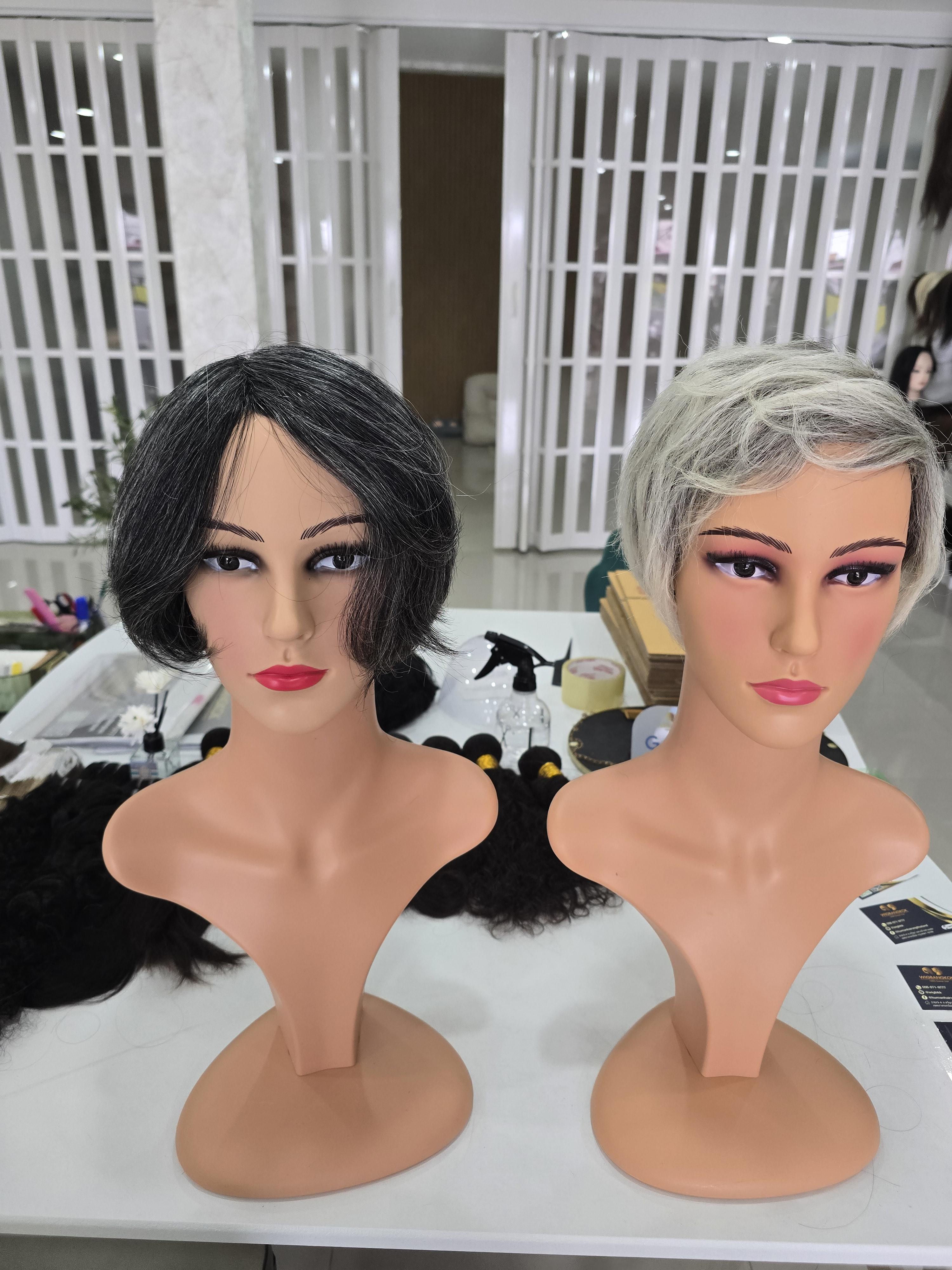 วิกผมหงอกผมขาว ผมแท้100% วิกผู้สูงอายุ คนแก่ ย้อมสีใหม่ได้ Human Hair Grey Wig for Old Women