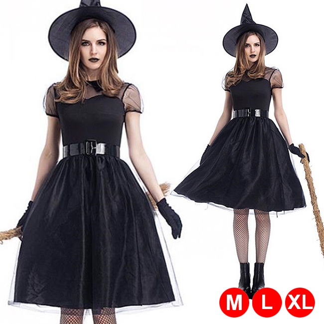 ชุดแฟนซี ฮาโลวีน - ชุดแม่มด แซกดำ แขนตุ๊กตา พร้อมหมวกแม่มดและถุงมือ