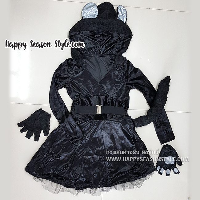 ชุดแฟนซี halloween ชุดแมวดำ แซกมีฮู๊ดหูและหางแมว พร้อมถุงมือแมว