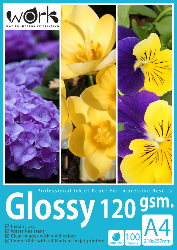 กระดาษโฟโต้ A4 ผิวมัน Glossy 120g (แพ็ค100แผ่น)