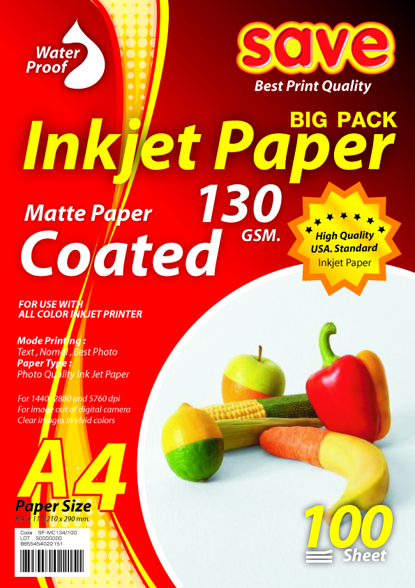 กระดาษโฟโต้ A4 ผิวด้าน Matte 130g (แพ็ค100แผ่น)