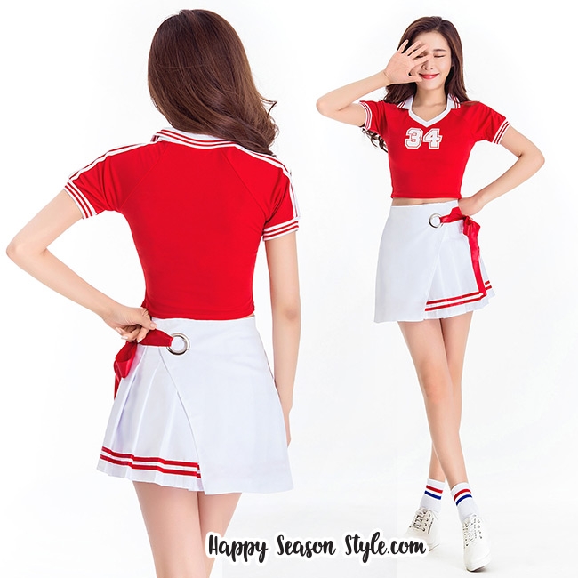 ชุดเชียร์ เชียร์ลีดเดอร์ ชุดเชียร์กีฬา สีแดงกระโปรงขาว แนวเกาหลี วง WJSN เพลง HAPPY MOMENT เสื้อแดง
