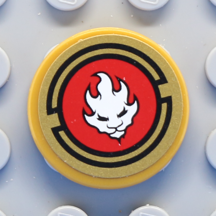 Tile, Round 2 x 2 with White Lion Head in Red Circle Pattern (Sticker) - Set 70500
