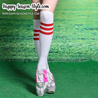 ถุงเท้ายาว ถุงเท้ากีฬา ถุงเท้าบอล รุ่นผ้าเรียบ ปลายมีขลิบสี 9 สีให้เลือก