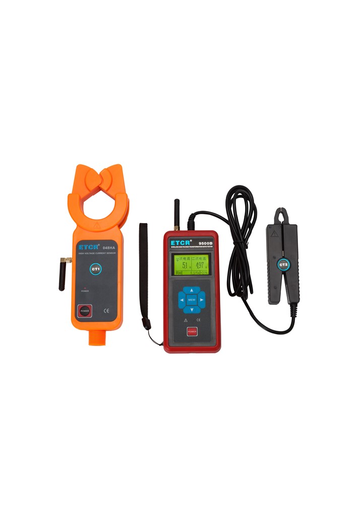 ETCR9500B (1600A) แคลมป์วัดอัตราส่วนหม้อแปลงไฟฟ้าแรงดันไฟสูงระดับ 35 kV แบบแยกหน้าจอแสดงค่าผ่านการสื่อสารแบบไร้สาย (ETCR9500B Wireless HV Transformation Ratio Tester) พร้อมไม้ฉนวนแบบ Sliding rod ความยาว 9 เมตร ระยะเก็บ 1.8 เมตร