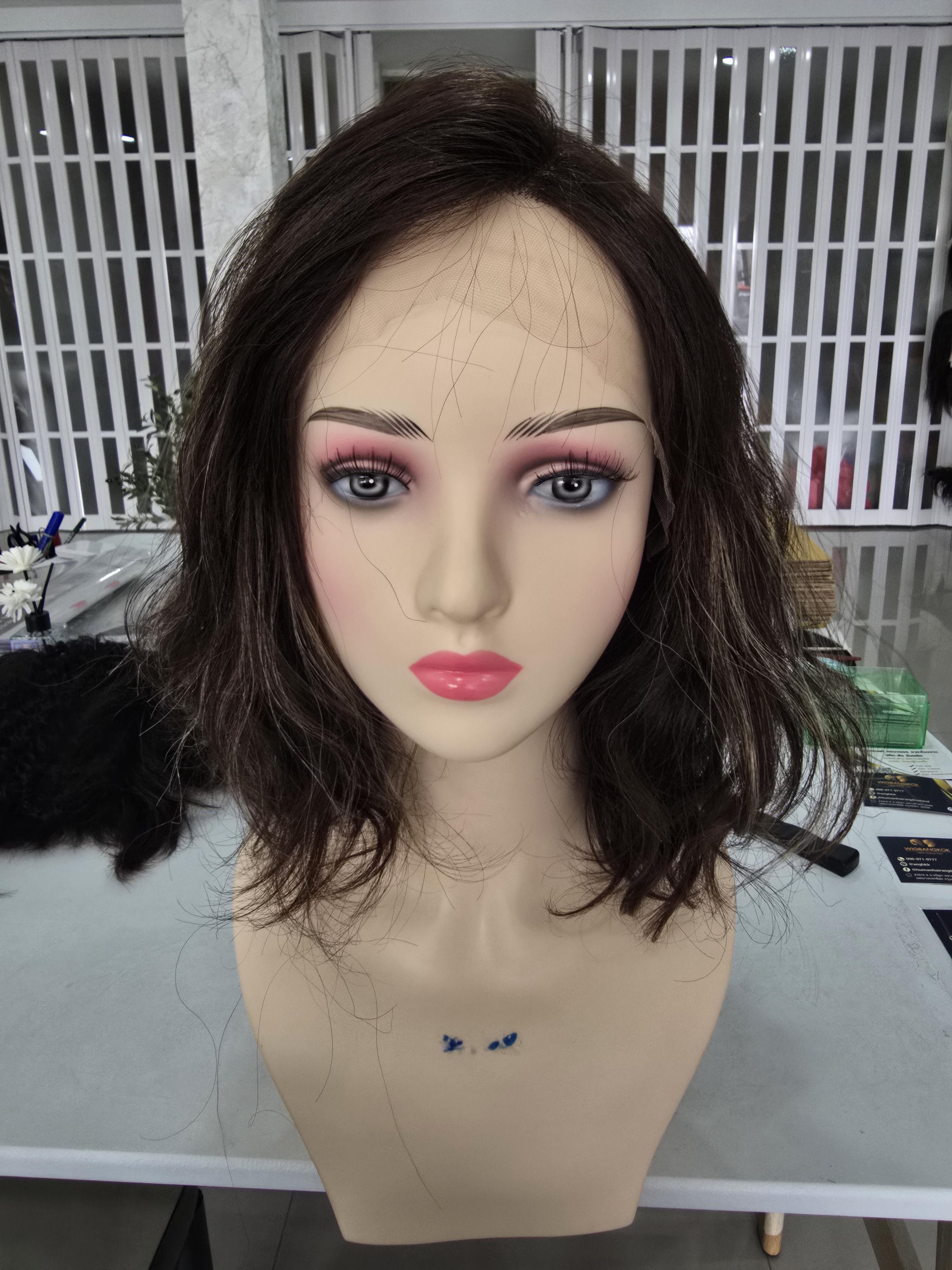 วิกผมแท้ทอมือ งานพรีเมี่ยม เสยแสกเนียนมาก ไม่ต้องใช้กาว สีน้ำตาลไฮไลท์ Premium Human Hair Jewish Wig