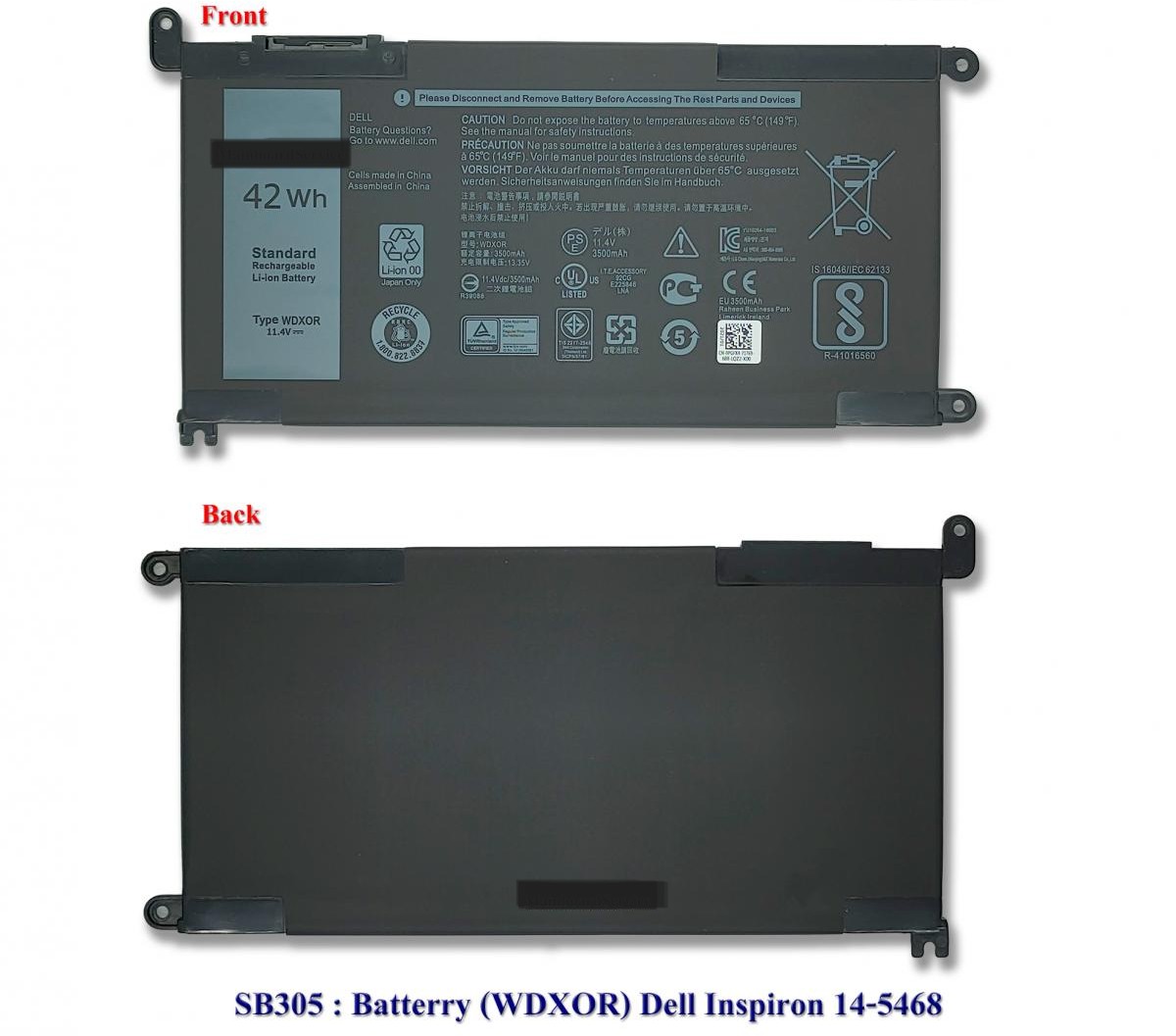 SB0305 - BatteryDell(ORG)(WDXOR)14-5468,15-5565,5567,5568,5578,5471,P66F,P66F001,13-7378,7460,5368,5378,7472,V5468,P69G,3480,P75G,P75G001,P74G,P74G001,P75F001,P62F,5570,14-5480,3490,P61F001