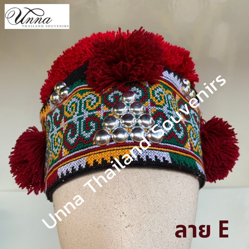 หมวกผ้า ลายปักมือ สไตล์อิ้วเมี่ยน งานเย็บมือทั้งใบ ลาย E รอบหัว 22“ Hand-embroidered Iw-Mien style hat