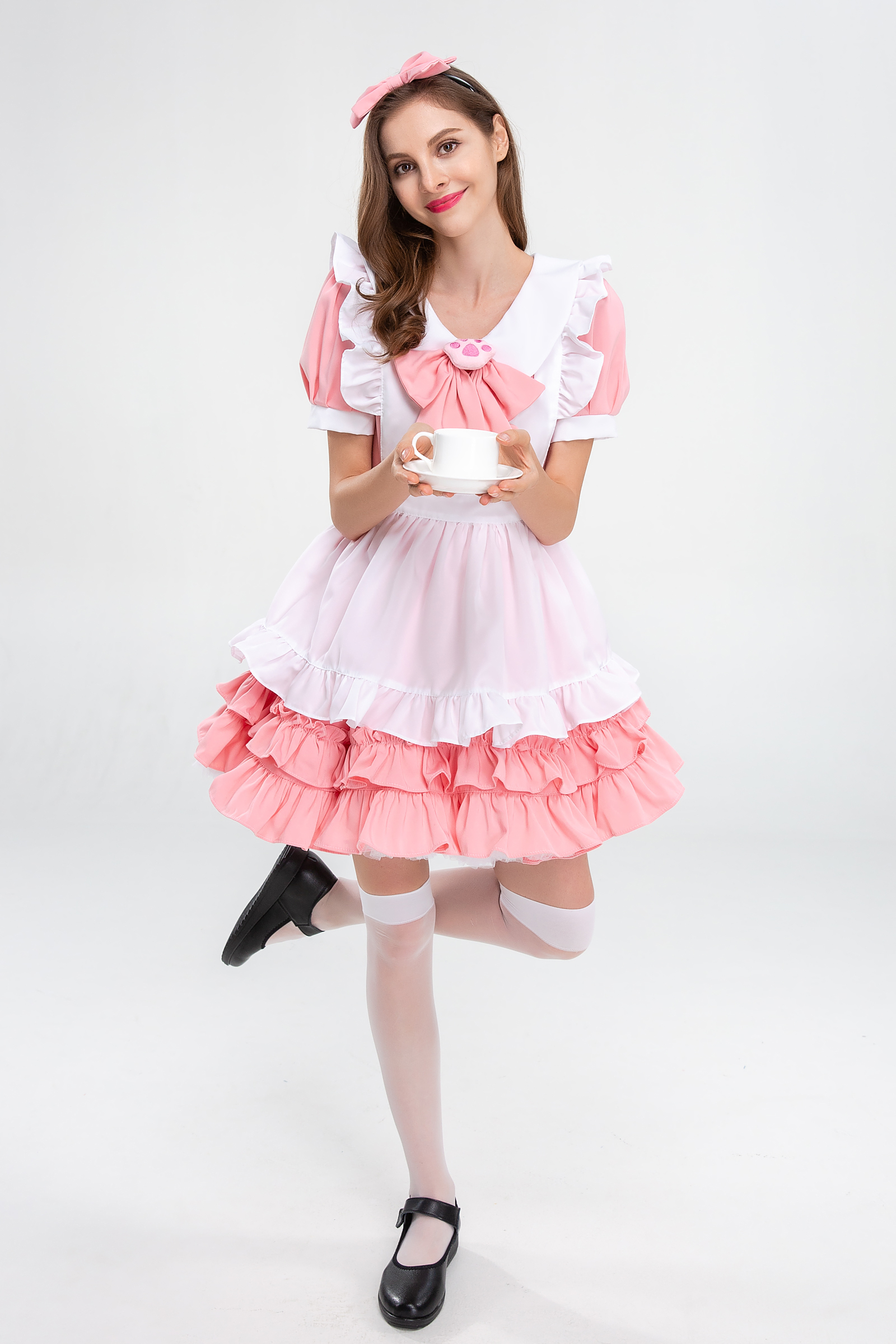 ชุดเมด แม่บ้าน โลลิต้า ลิตเติ้ลโบว์ สีชมพู