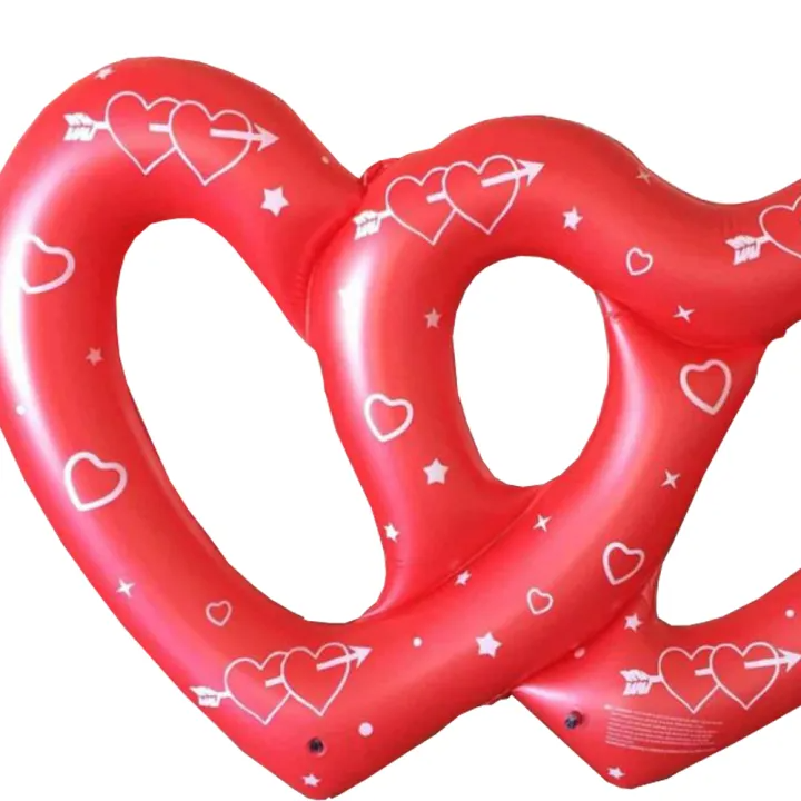 ห่วงยางหัวใจคู่ สีแดง Inflatable Red Double Heart Ring Pool Float