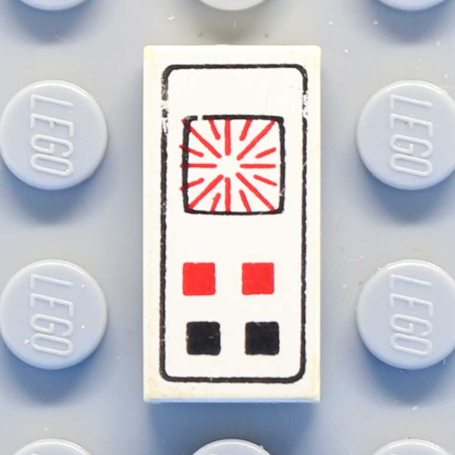 Tile 1 x 2 with Groove with Red and Black Buttons Computer Pattern