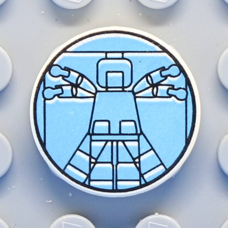 Tile, Round 2 x 2 with Light Blue Vitruvian Minifigure Pattern