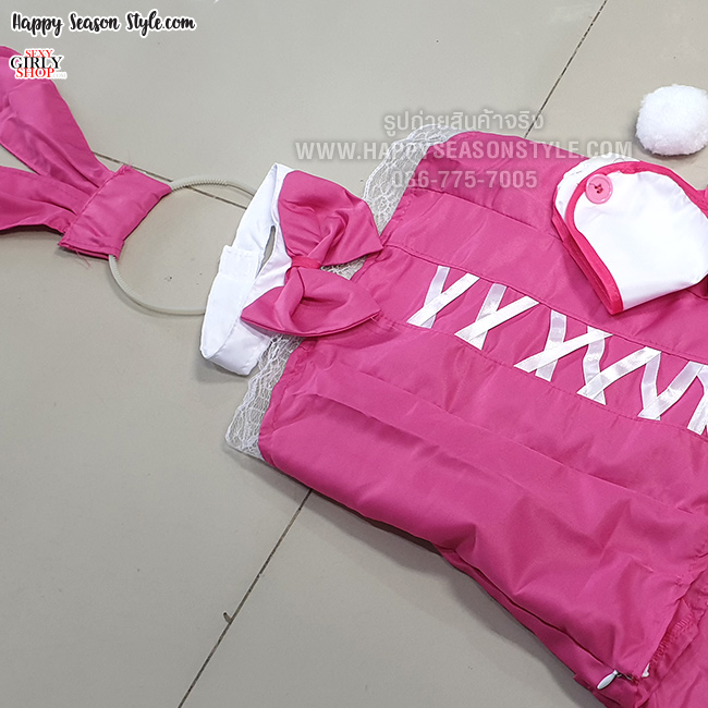 ชุดกระต่าย ชุดบันนี่ สีชมพู เกาะอก พร้อมหูกระต่าย