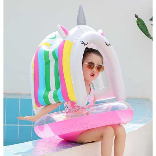 Inflatable New Rainbow Unicorn Poolfloat Ring for girl 2-6 years ห่วงยางแบบมีหลังคารูปยูนิคอร์น สำหรับเด็กผู้หญิง อายุ 2-6 ปี