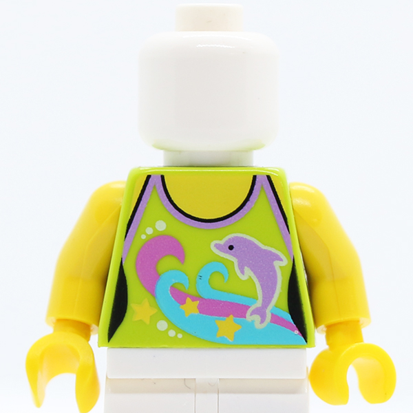 Halter Top with Dolphin, Pink and Medium Azure Swirls and Yellow Stars Pattern / Yellow Arms / Yellow Hands