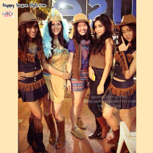 ชุดคาวบอย คาวเกิร์ล cowboy cowgirl ยีนส์ ระบายพู่สีน้ำตาล พร้อมหมวก