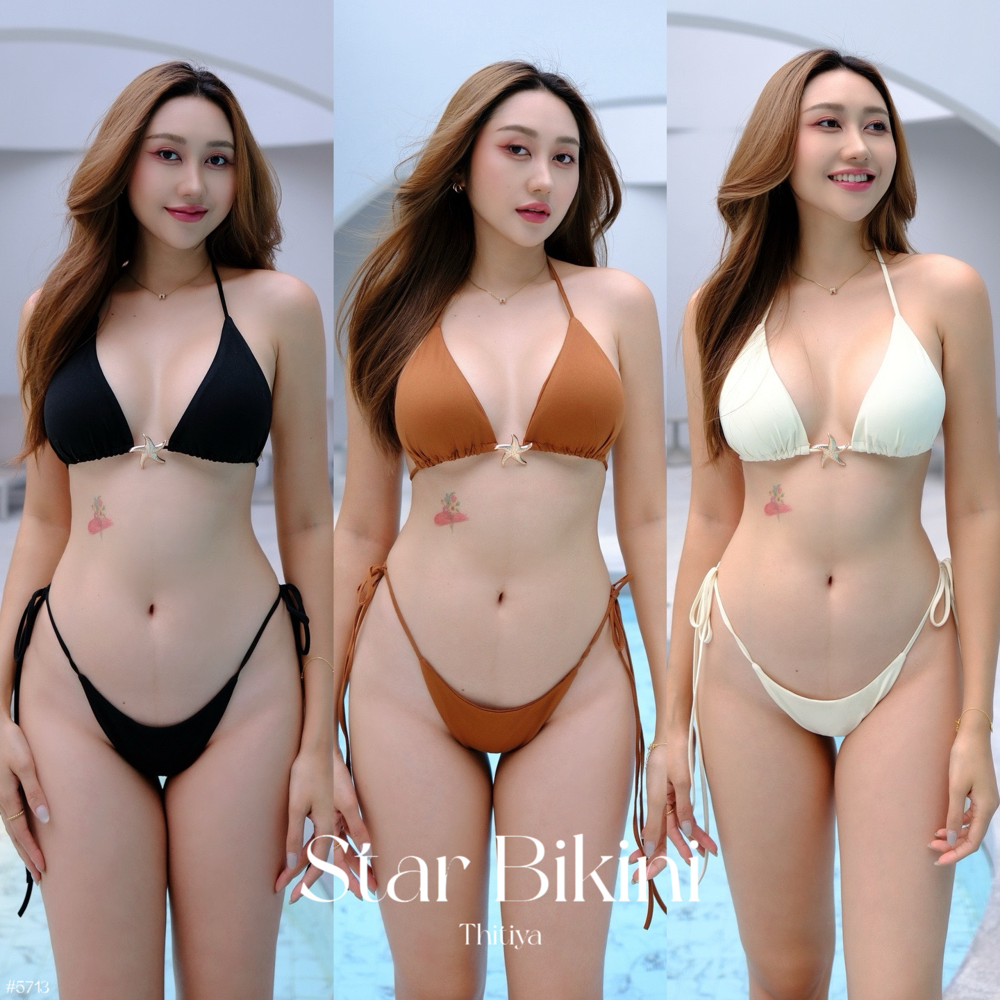 #5713 Star Bikini บิกินนี่เซ็ต ผ้าอย่างดี เสื้อผูกคอผูกหลังอกฟองน้ำแบบถอดได้ รูดปรับขยับช่วงอกได้ thitiya