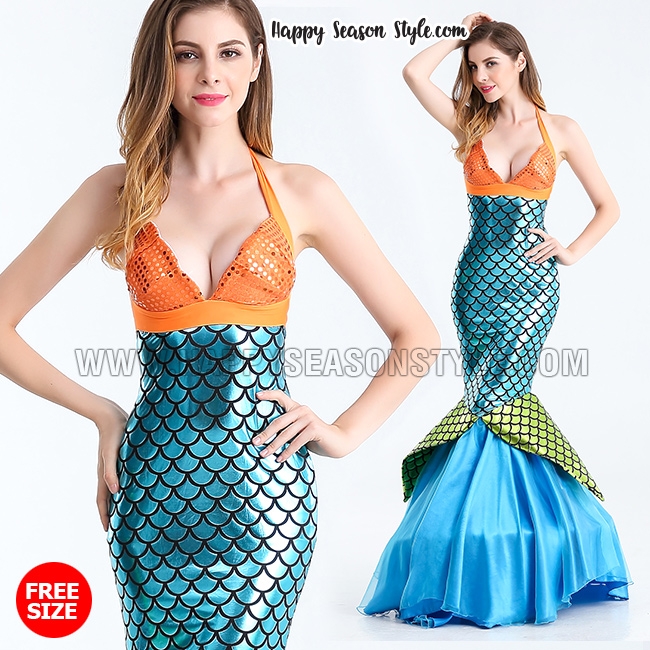 ชุดนางเงือก mermaid เมอร์เมด - สีส้มฟ้า